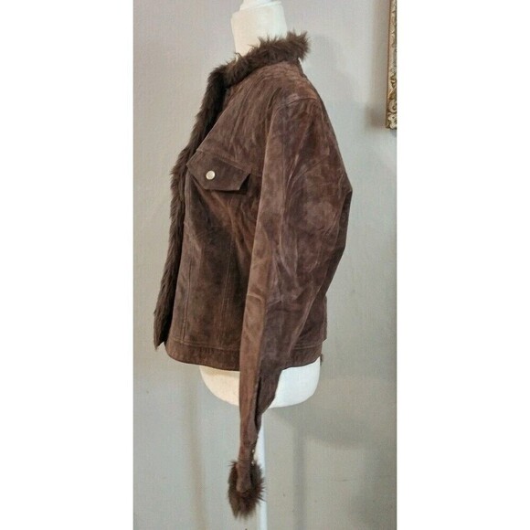 Coldwater creek coat womens  P Large 100% leather shell brown full zip - Picture 3 of 6